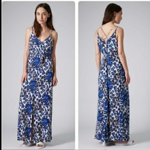 Topshop Island Animal Print Cross Back Maxi Dress - Picture 2 of 8